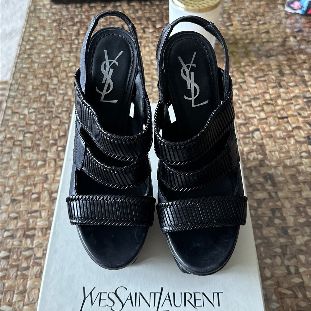 Yves Saint Laurent Black Strappy platform Heels - Picture 7 of 8